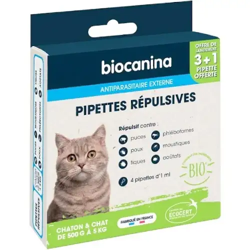 BIOCANINA - Pipettes Répulsives Chaton Et Chat (500g à 5kg) - 3+1 Pipette OFFERTE