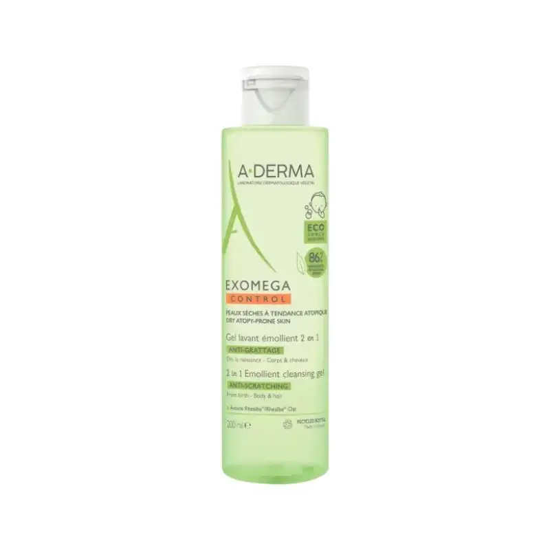 A-Derma Exomega Control Gel Lavant Emollient 2 en 1 Anti-Démangeaisons - 200ml