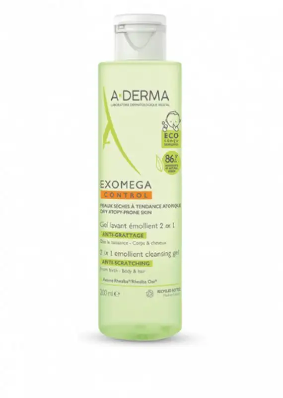 Exomega Control - Gel Lavant Emollient Corps et Cheveux, 2 en 1 - 200ml
