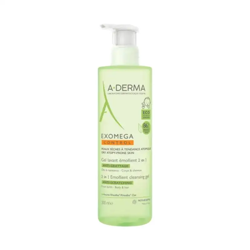 A-Derma Exomega Control Gel Lavant Emollient 2 en 1 Anti-Démangeaisons - 500ml
