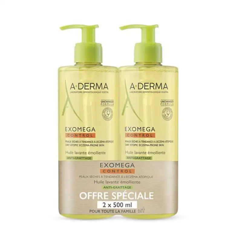 A-Derma Exomega Control Huile Lavante Émolliente - 2 x 500ml
