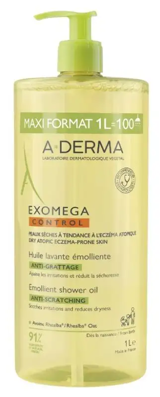 Exomega Control Huile Lavante Émolliente Anti-Grattage Visage et Corps Peaux Sèches à Tendance Atopique 1L