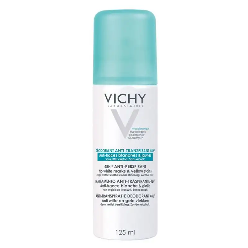 Vichy Déodorant Anti-Transpirant Anti-Traces Aérosol 48H - 125 ml - Peaux Sensibles