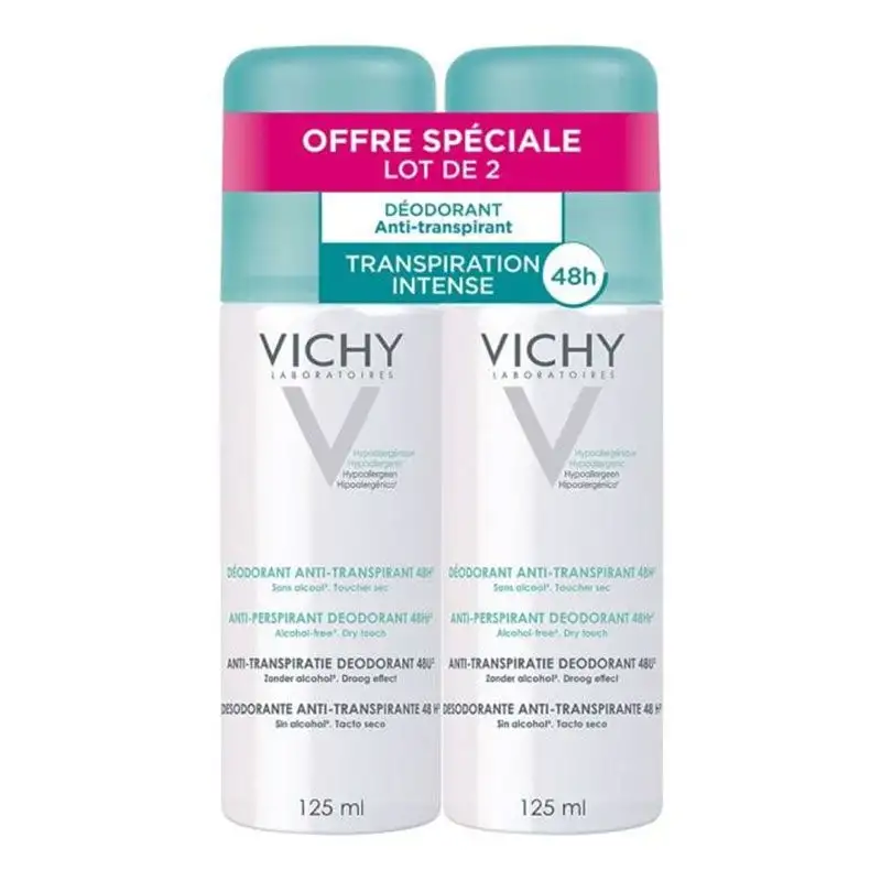 Vichy Déodorant Anti-Transpirant Efficacité 48H - Lot de 2 x 125 ml - Protection Peaux Sensibles