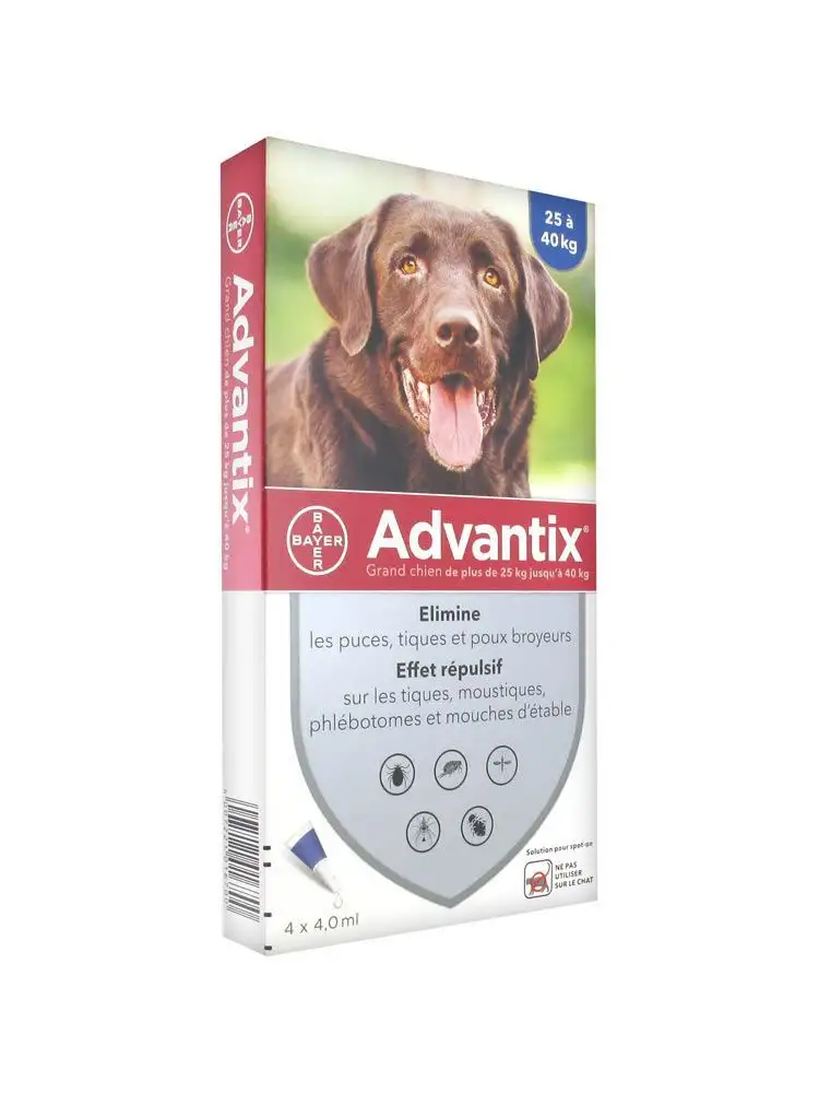 Advantix Chien Solution Antiparasitaire Grande Race 25 à 40kg 4 pipettes