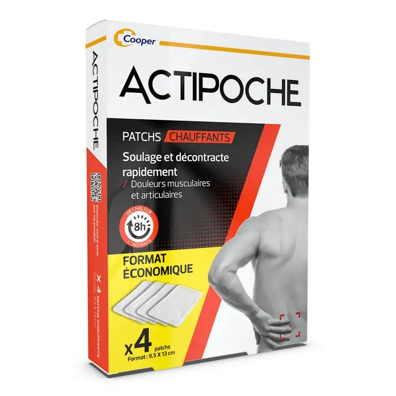 Actipoche Patch Chauffants - 4 patchs - Soulagement longue durée des douleurs musculaires et articulaires
