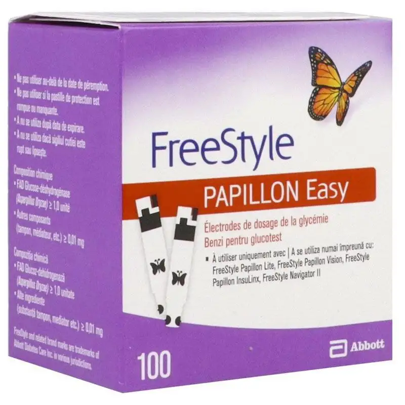 Abbott Freestyle Papillon Easy - 100 bandelettes - Mesure précise et rapide de la glycémie