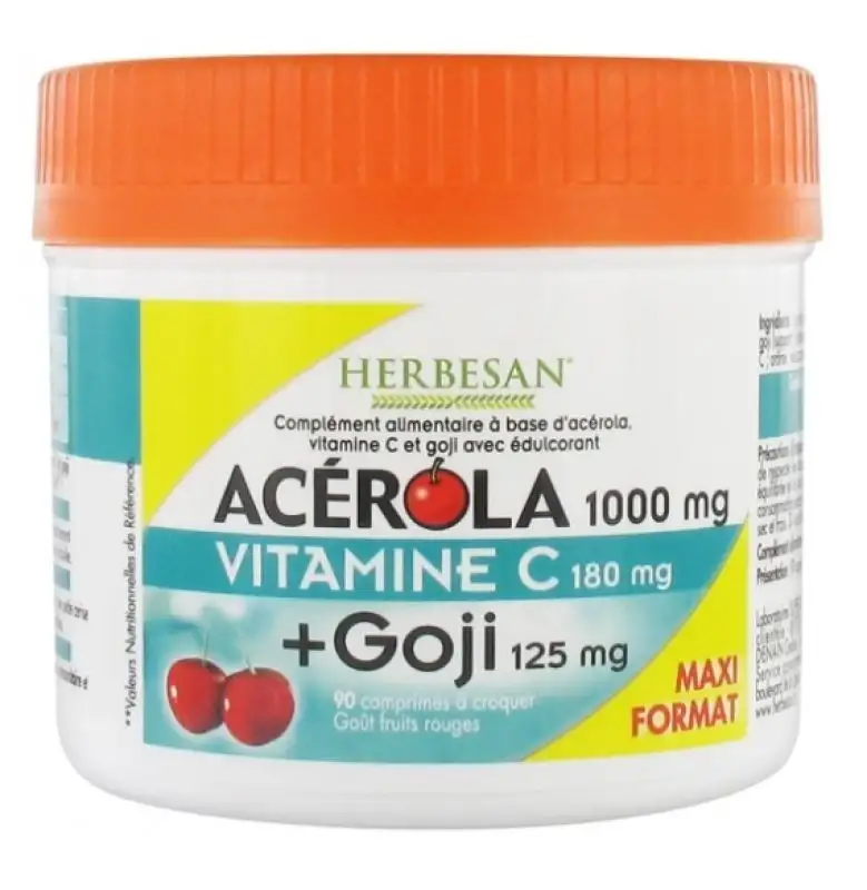 Acérola 1000 mg Vitamine C 180 mg + Goji 125 mg 90 Comprimés
