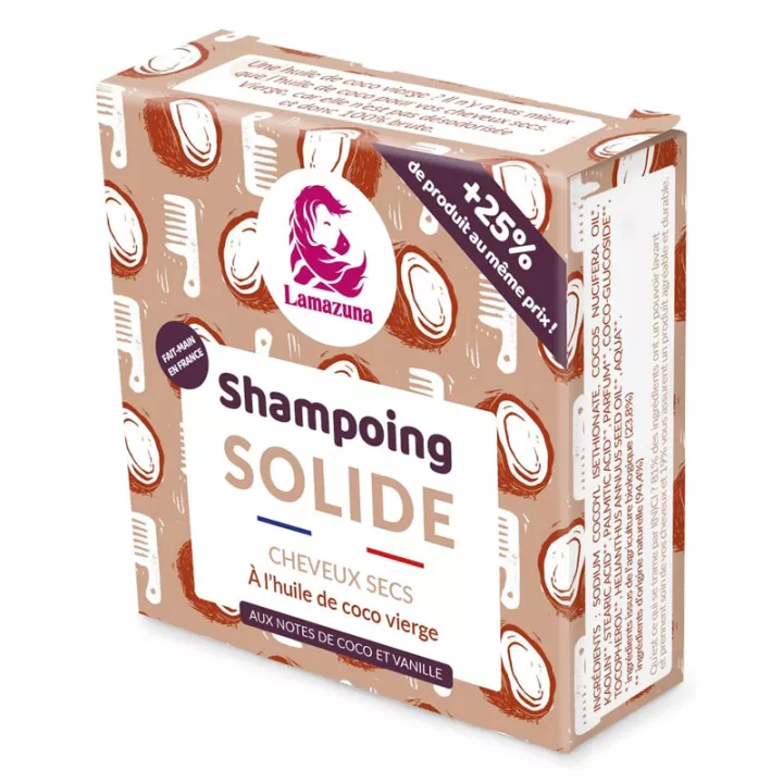 Lamazuna Shampooing Solide Cheveux Secs Vanille Coco 70 g