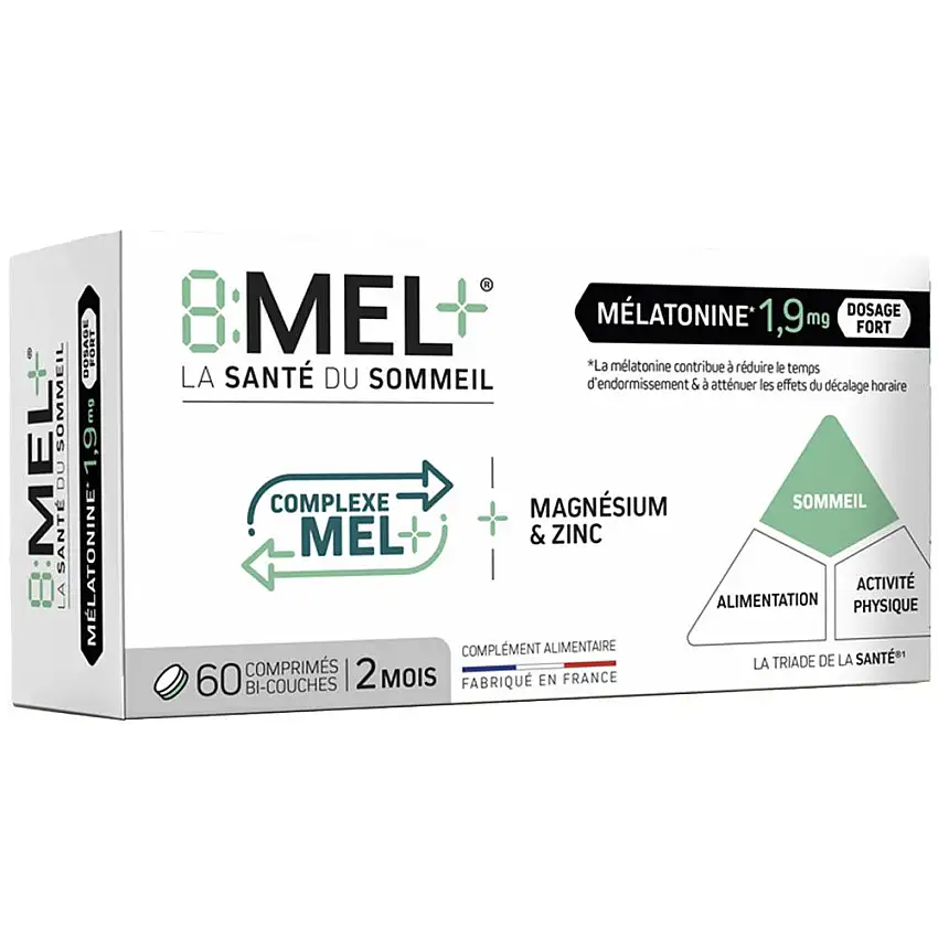 8MEL+ Mélatonine 1,9mg - 60 comprimés - Mélatonine dosage renforcé pour un sommeil paisible