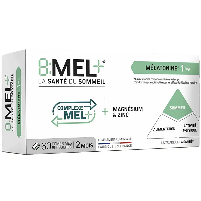 8MEL+ Mélatonine 1mg - 60 comprimés - Complément en mélatonine pour un sommeil réparateur