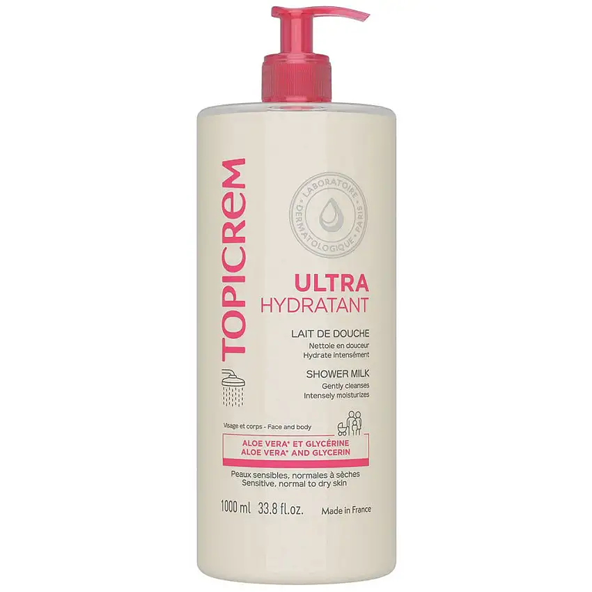 Topicrem Ultra-Hydratant Lait de Douche 1 L - Nettoyant et Hydratant 8h