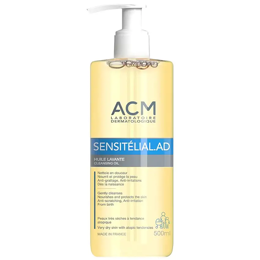 ACM Sensitélial AD Huile Lavante - 500 ml - Nettoie en douceur, nourrit et apaise les peaux très sèches