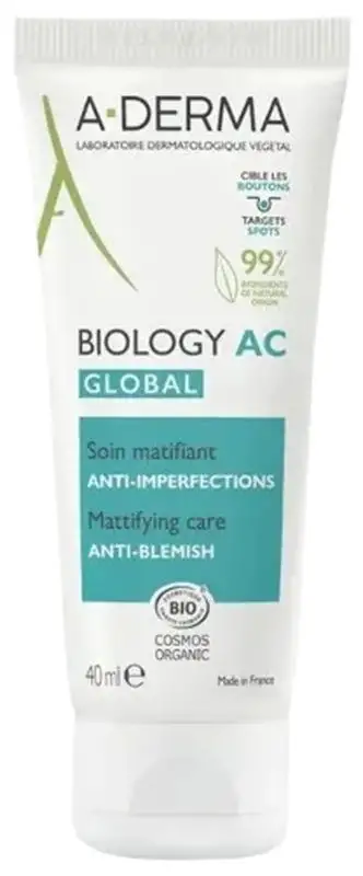 A-DERMA Biology AC Global Soin Matifiant Anti-Imperfections Bio - 40 ml