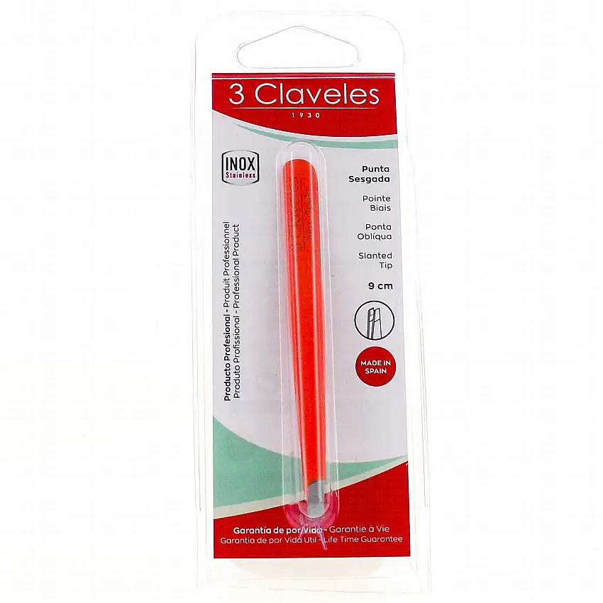 3 CLAVELES Pince à épiler biais en inox orange 9 cm