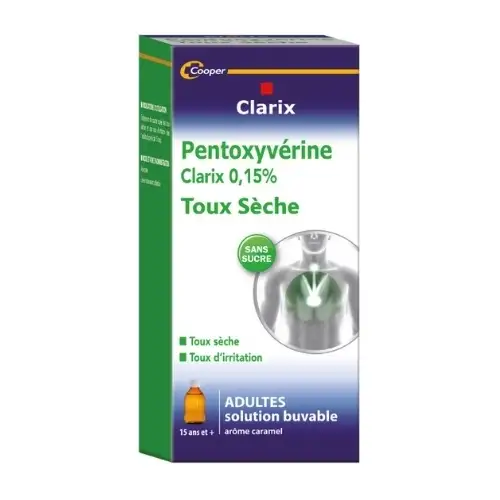 CLARIX Sirop Adulte Toux Sèche Pentoxyverine 0.15% - 200ml