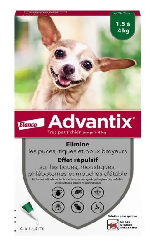 Advantix très petit chien de 1,5 à 4kg - 4 pipettes