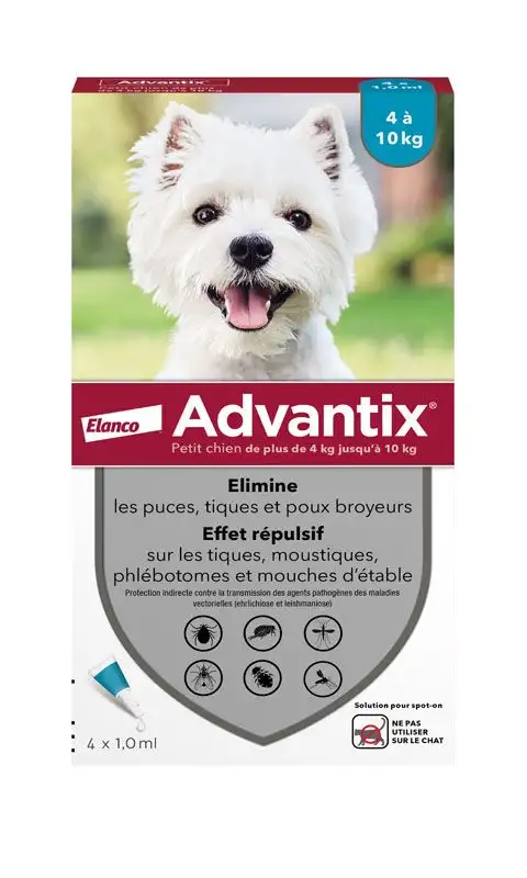 Advantix Chien Solution Antiparasitaire Petite Race 4 à 10kg 4 pipettes