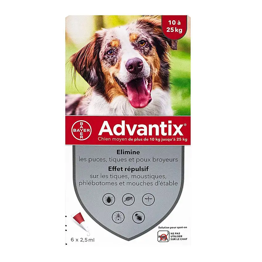 Advantix Moyen Chien 10-25Kg 6 Pipettes 2,5 ml