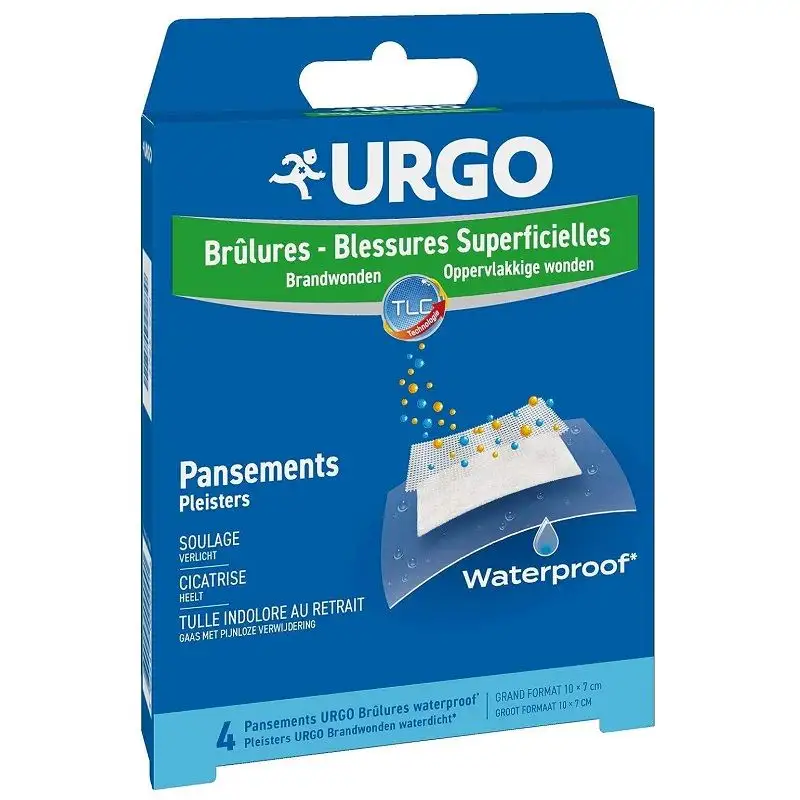URGO Pansements Brûlures & Blessures Superficielles - 10 × 7 cm - 4 unités