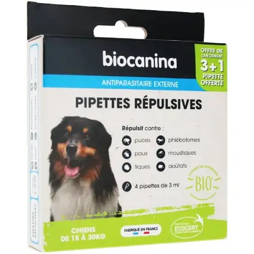 BIOCANINA - Pipettes Répulsives Chien (15 à 30kg) - 3+1 Pipette OFFERTE