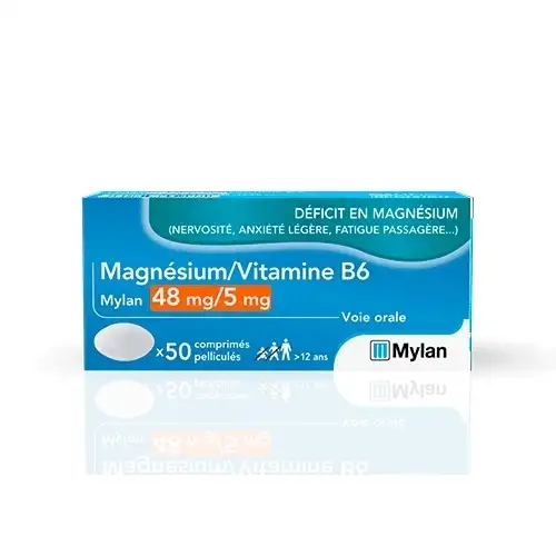 MAGNESIUM 48mg / VITAMINE B6 5mg  MYLAN (50 comprimés)