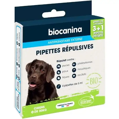 BIOCANINA - Pipettes Répulsives Chien (+30kg) - 3+1 Pipette OFFERTE