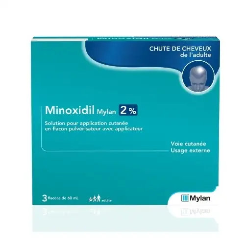 MINOXIDIL 2% MYLAN (Coffret 3 flacons) Chute des cheveux Alopécie