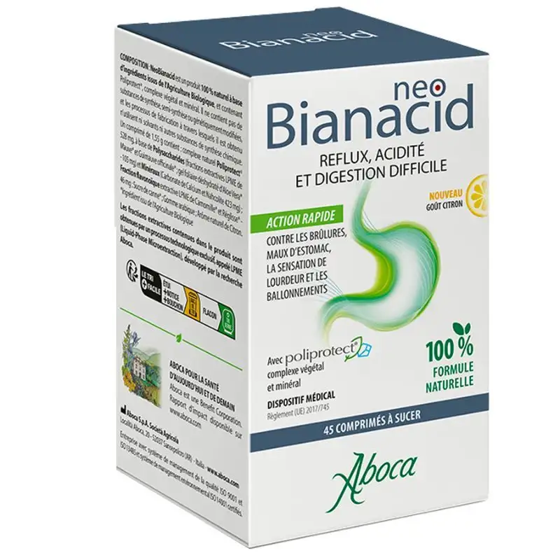 Aboca NeoBianacid Acidité et Reflux Gastro-Oesophagien Goût Citron - 14 Comprimés à Sucer