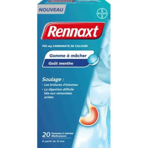 RENNAXT - Gomme à Mâcher Pour Brûlure D'Estomac - 20 Gommes Goût Menthe