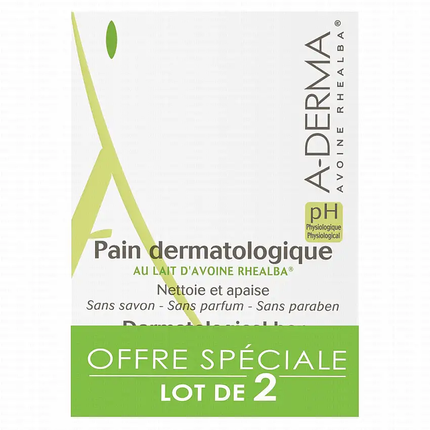A-DERMA Les indispensables - Pain dermatologique lot de 2 pains x 100g
