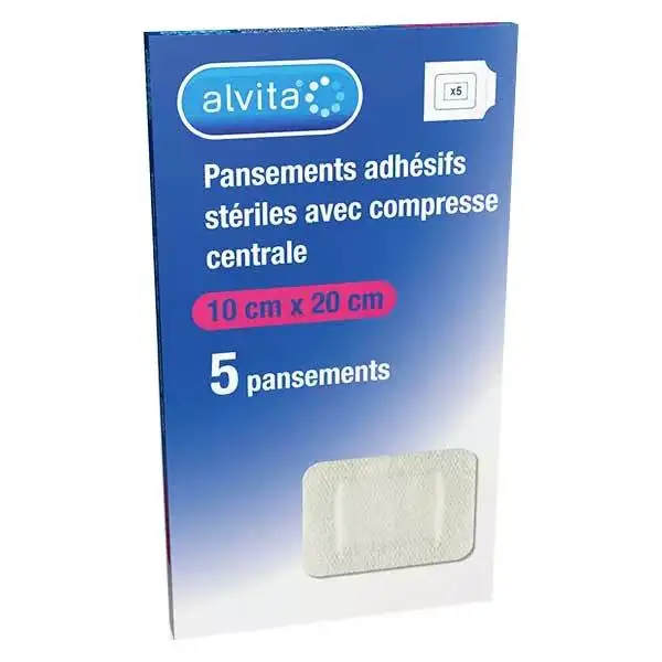 Alvita Pansement Adhésif Stérile avec Compresse Centrale 10 x 20cm