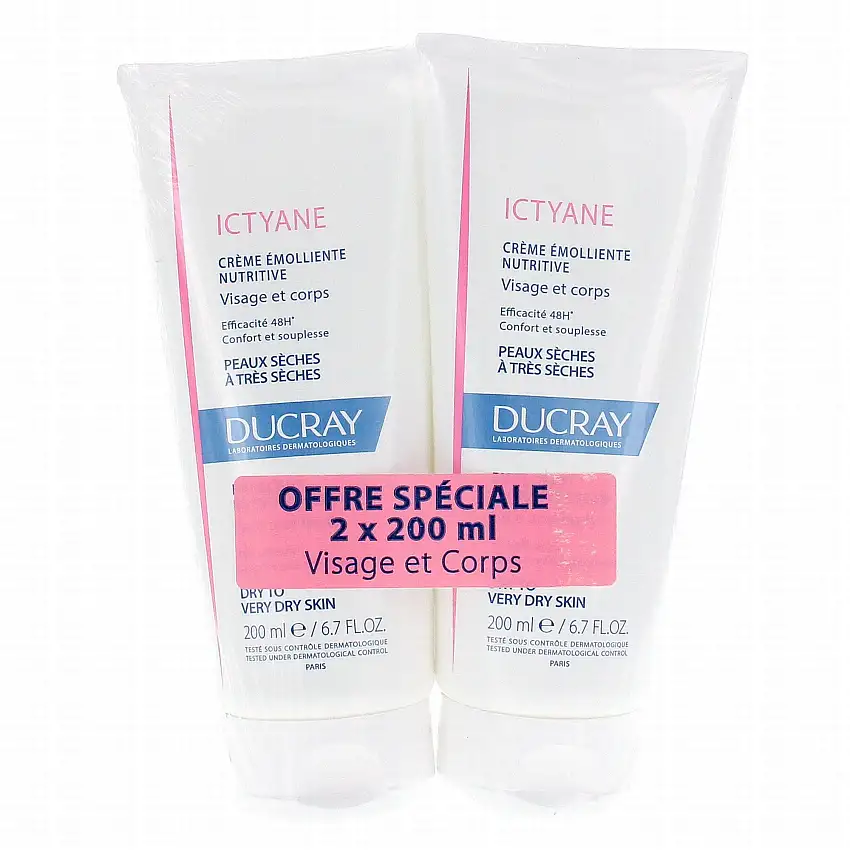 DUCRAY Ictyane crème émolliente nutritive lot de 2 tubes 200ml