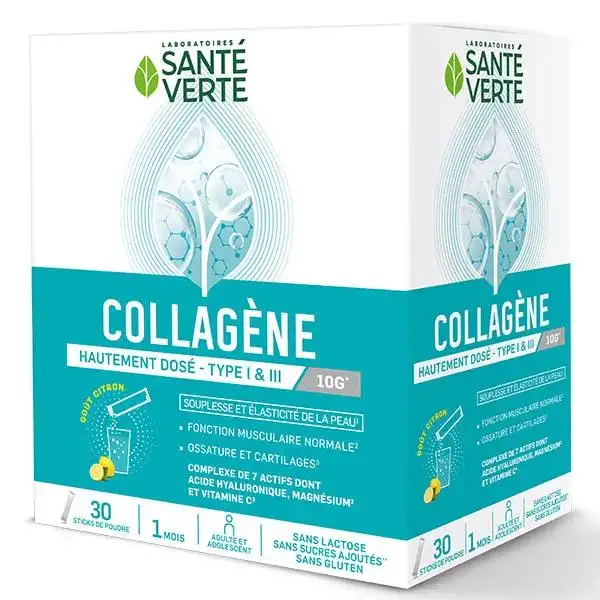 Santé verte COLLAGENE hautement dosé - Type 1 et 3 10g 30 sticks