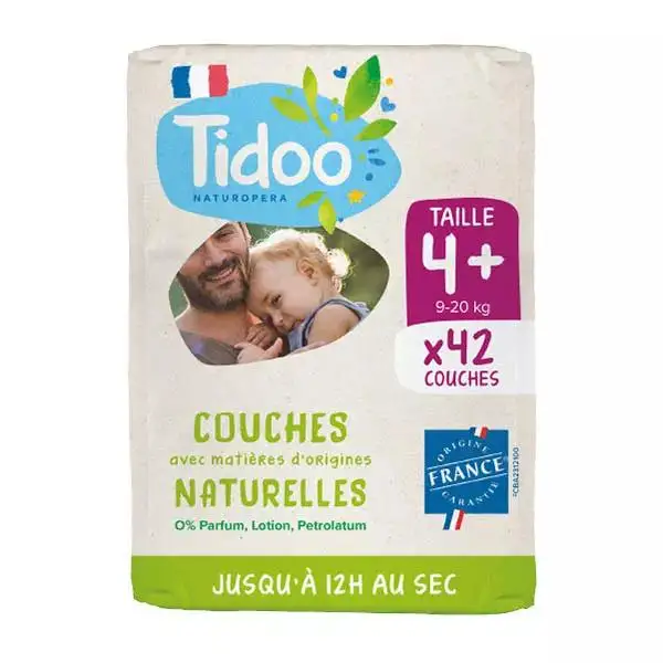 Tidoo Couche Écolabellisée Taille 4+ (9-20kg) 42 couches