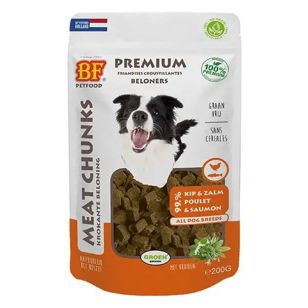 BF Petfood - Biofood Friandises croustillantes au poulet & saumon. Sachet de 200g