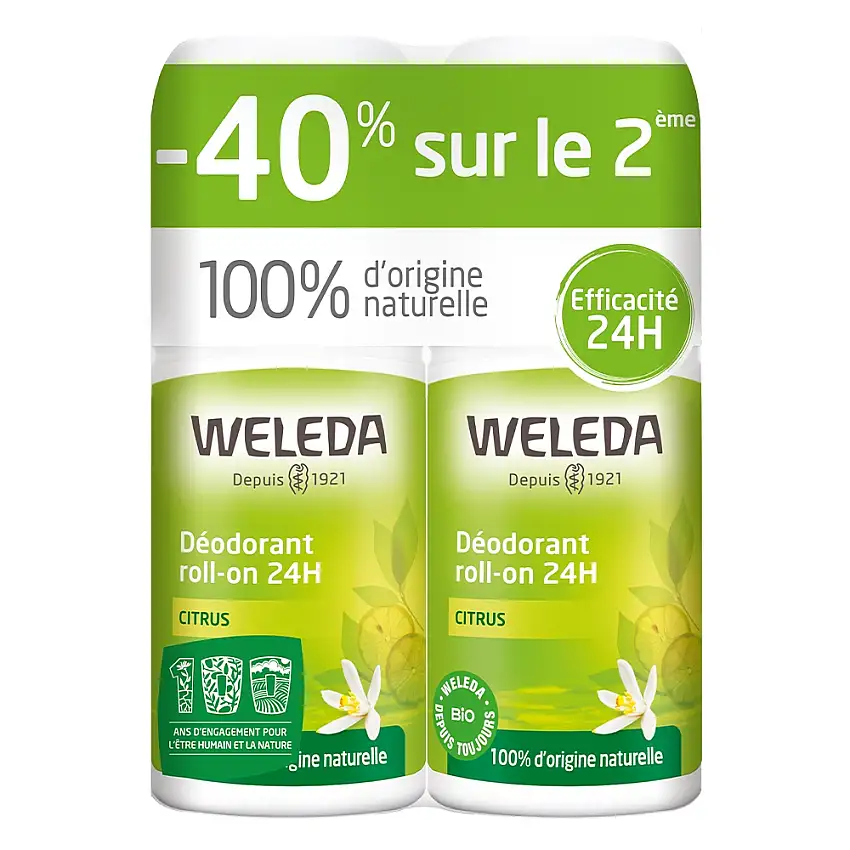 Citrus Déodorant Roll-on 24h - 100% d'Origine Naturelle 2 x 50 ml