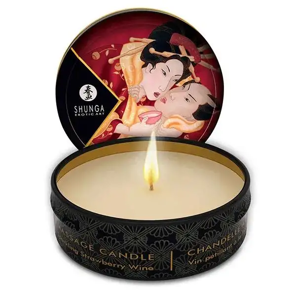 Shunga Mini Bougie de Massage Vin Pétillant Fraise - 30ml