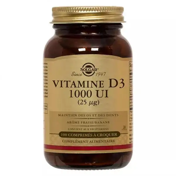 Solgar Vitamine D3 1000 UI 100 comprimés à croquer