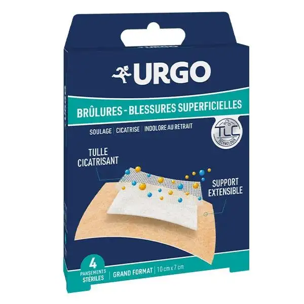 URGO Brûlures pts Extensible,10x7, boîte de 4 pts