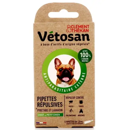VETOSAN Pipettes anti puces anti tiques Chiens et Petits Chiots (2 pipettes) - actifs origine végét
