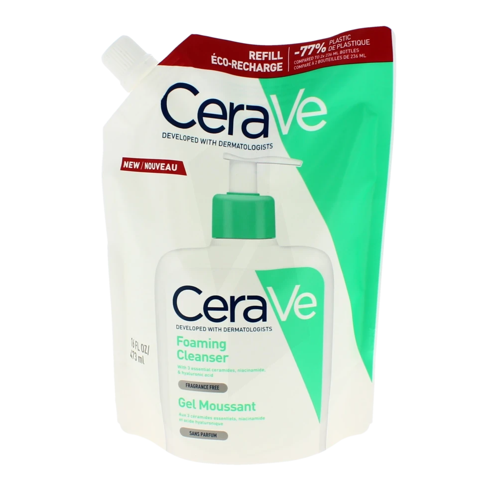 Cerave Gel Moussant Eco Recharge Visage Et Corps Peaux Normales à Grasses Recharge De 473 Ml