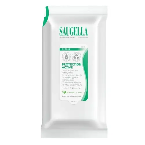 SAUGELLA - Lingettes Intimes Nettoyantes - 15 Lingettes