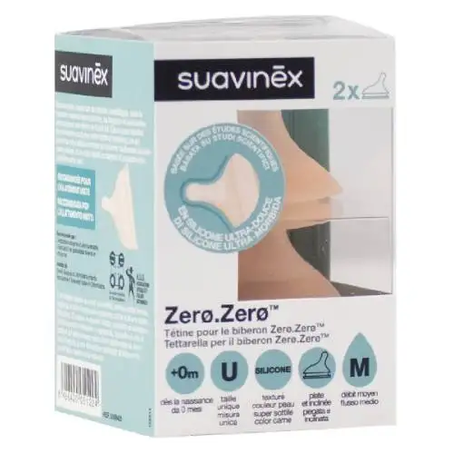 SUAVINEX - Tétine Débit Moyen Zero Zero Pour Biberon - 2 Tétines