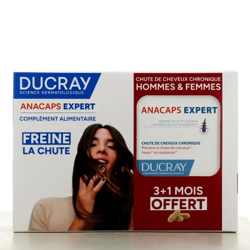 Ducray - Anacaps expert - chute de cheveux chronique - 3+1 mois offert