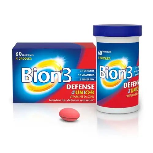 BION 3 Défense Junior - Vitamines - 60 comprimés à croquer goût Framboise