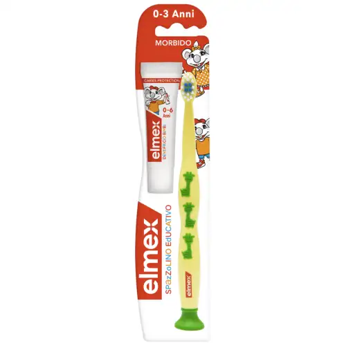 elmex® Brosse à Dents Éducative 0-3 Ans + Dentifrice