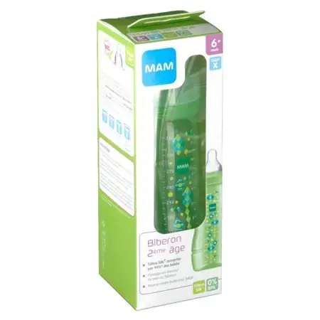 Biberon 2ème âge Vert Tétine débit X - 330 ml