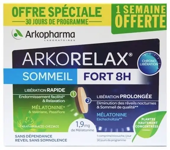 Arkorelax sommeil fort 8h format éco 30 comprimés