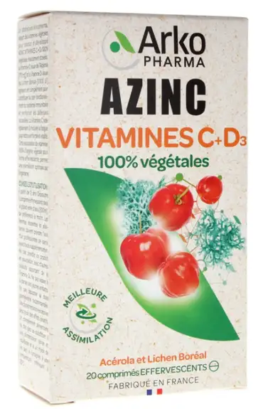 Arkopharma Azinc Vitamines C + D3 20 Comprimés Effervescents